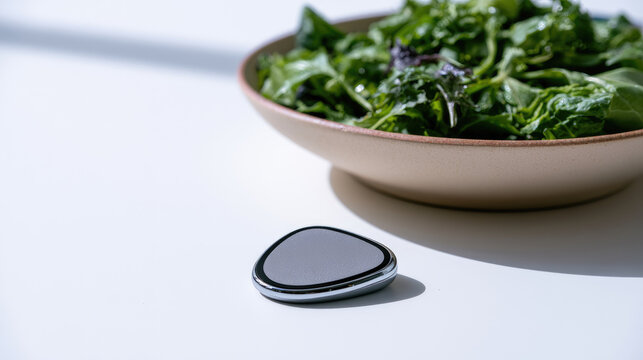 Glucose monitor patch salad nutrition health control sensor device white surface green