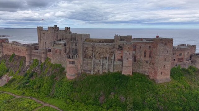 Bamburgh Castle located on the Northumberland coast in England