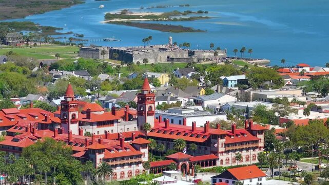 Old town America architecture. Aerial view of St Augustine city in Florida.