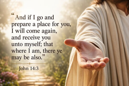 John 14:3 Bible Verse: Jesus' Promise of Return and Eternal Place, Inspirational Christian Scripture Poster.