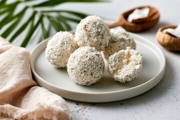 Fototapeta premium Protein cottage cheese bites arranged on a plate with natural elements