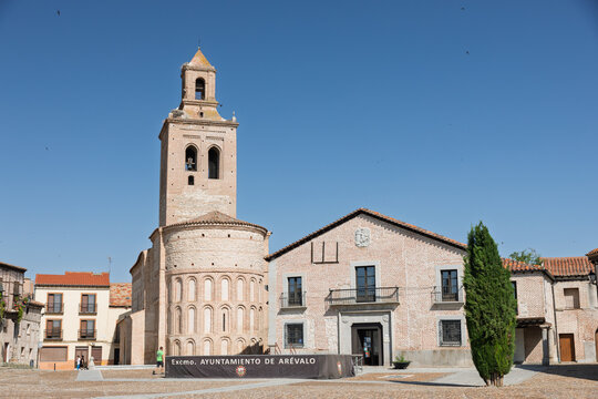 Ar&eacute;valo, spain; 07 25 2026 san martin church tower and town hall building in arevalo