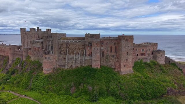 Bamburgh Castle located on the Northumberland coast in England