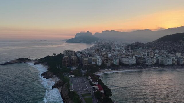Ipanema, Rio de Janeiro, Brazil, aerial view, drone view, drone footage, bird's eye view, top view, beach, Ipanema beach, Lagoa, Lagoa Rodrigo de Freitas, lagoon, coastline, ocean, Atlantic Ocean, wat