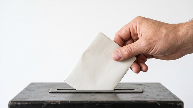 Hand casting a ballot into a ballot box during an election or voting process