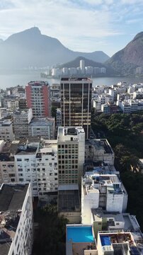 Ipanema, Rio de Janeiro, Brazil, aerial view, drone view, drone footage, bird's eye view, top view, beach, Ipanema beach, Lagoa, Lagoa Rodrigo de Freitas, lagoon, coastline, ocean, Atlantic Ocean, wat