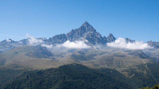 Piedmont mountain landscapes with Monviso in the Po Valley of Crissolo during summer vacation