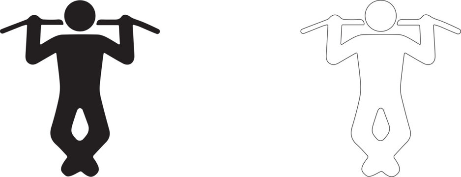 Wide grip pull up on bar vector icon filled and outline, back and arm muscle training symbol.