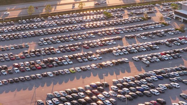 Urban car sales and leasing location with multiple vehicles ready for customers, highlighting convenience, transportation services and modern mobility solutions.