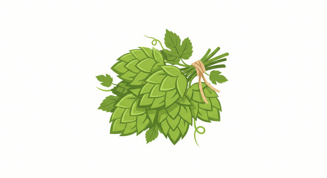 Fresh green hop cones bunch tied with string brewing botanical element flat vector illustration