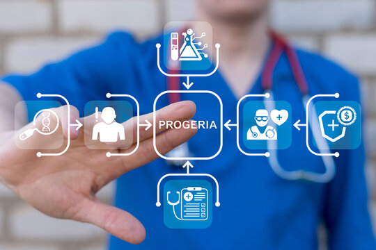 Concept of genetic human disease of progeria. Healthcare.
