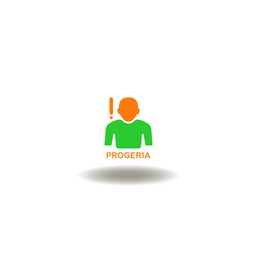 Vector illustration of patient person with big head and progeria disease diagnose. Symbol of progeria disease awareness.