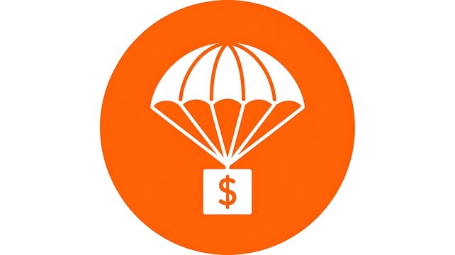 Dollar sign package falling with a white parachute icon