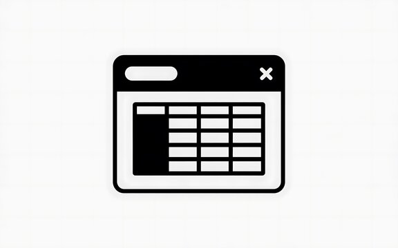 Black and white computer spreadsheet window interface icon