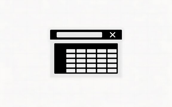 Black and white browser window icon with data table