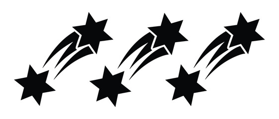 Three Shooting Stars Graphic: A simple graphic illustration featuring three stylized shooting stars with trailing tails, representing wishes, dreams, and good fortune. © Vector By Thakur