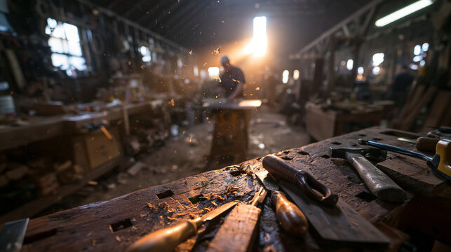 Metalworking Workshop with Craftsman Using Welding Equipment