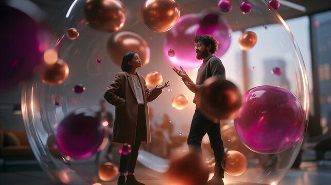 Professionals Discussing Innovation Inside Transparent Bubble