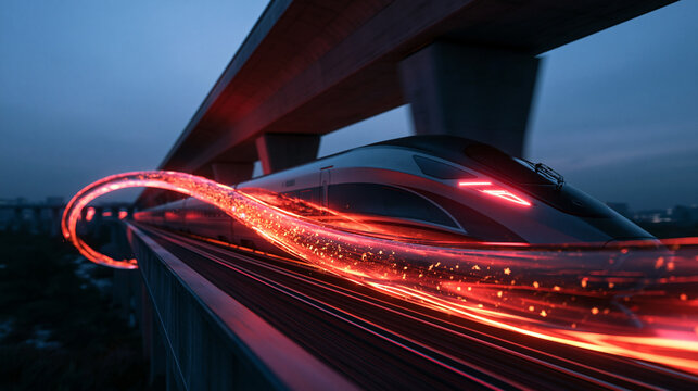 Futuristic Car Moving at High Speed Under Highway Bridge
