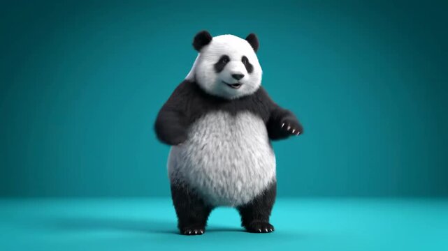 Friendly 3D Animated Panda Waving Hello on Teal Background ideal for children's content and mascot presentations.
