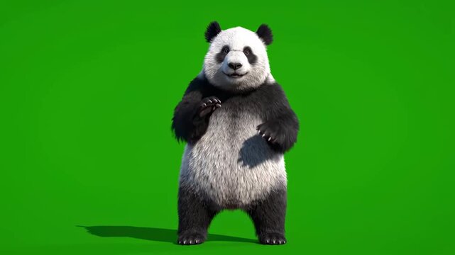 Playful Giant Panda Dancing on Green Screen, Perfect for Video Compositing and VFX.