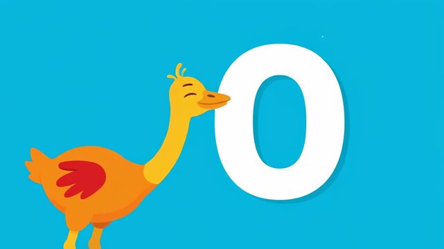 Fun Educational Animation of a Cartoon Bird with Number Zero on Blue Background, Ideal for Preschool Learning.