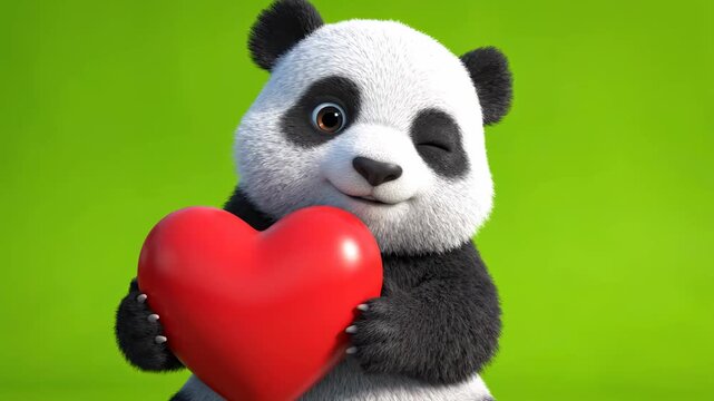 Friendly Giant Panda Waving on Green Screen for Video Compositing.