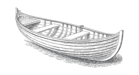 Classic traditional rowing boat illustrated in antique maritime engraving style. © Creative09