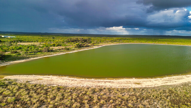 Breathtaking aerial perspective of Lake Thetis, famous for stromatolites, in Western Australia