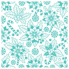 Obraz premium Christmas holiday pattern featuring festive poinsettia flowers and candy canes for seasonal wrapping paper design
