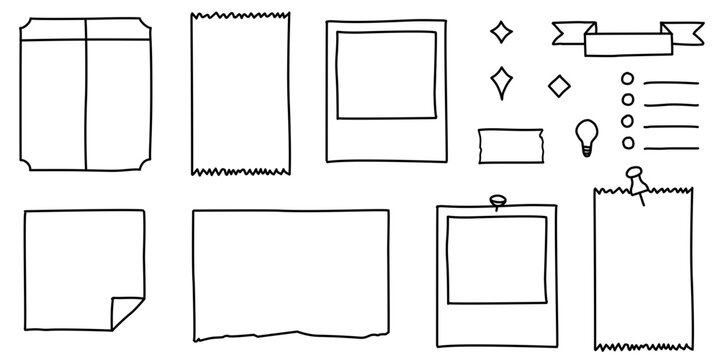 Set of bullet journaling creative frames and other elements (strip of washi tape, banner and to-do list)