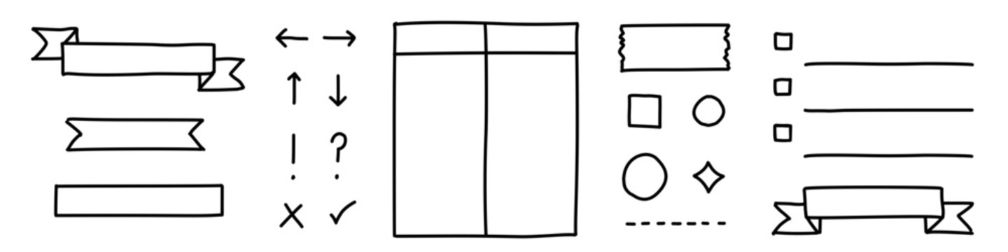 Bullet journaling elements (to-do list, banners, table, symbols and shapes)