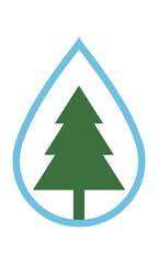 Fototapeta premium Minimalist icon of a pine tree silhouette inside a water drop shape on a white background environmental conservation concept