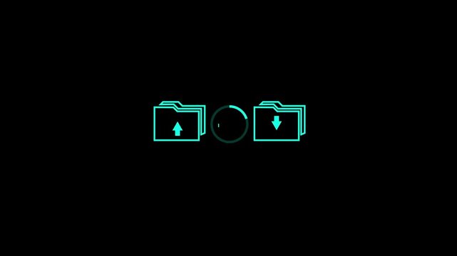 File Import and Data Transfer Line Icon Set with Folders
