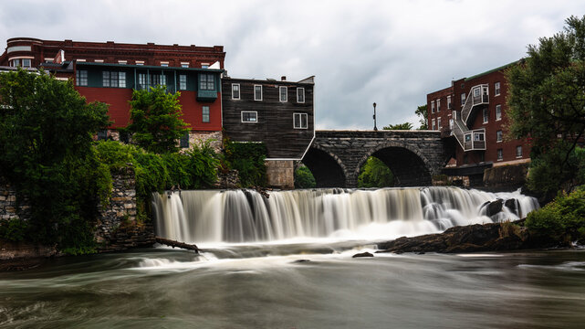 Middlebury Falls of the Otter Creek in Addison County, Vermont, long exposure photo