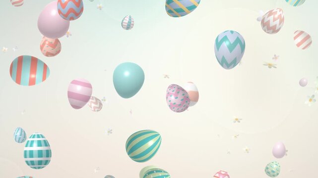 Pastel Easter Eggs and Spring Flowers Floating Seamless Loop in subtle aqua tones