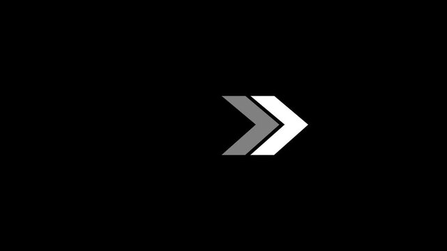 Minimalist triple arrow fast forward motion graphic icon animation on black background, looping direction symbol for UI design, media player, and navigation concept.4K Animation Stock Video
