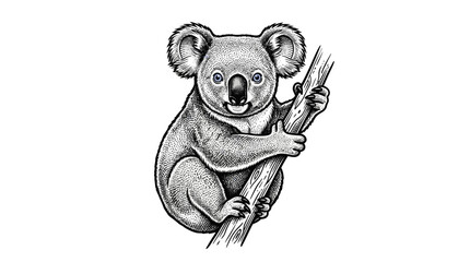 Koala climbing eucalyptus branch in vintage engraving style. © nirmala