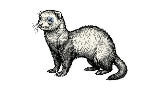 Small ferret mustelid woodcut engraving vintage illustration.
