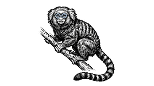 Vintage marmoset monkey on a branch.