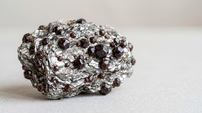 Natural garnet mica schist specimen showcasing unique mineral formations and reflective surfaces. Garnet mica schist offers striking visual appeal with rich textures and colors.