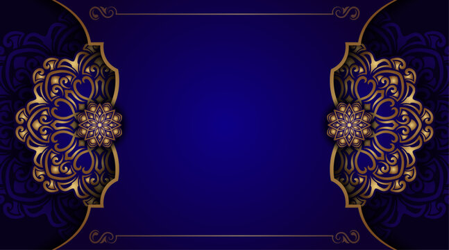 Luxury blue background with golden mandala ornament