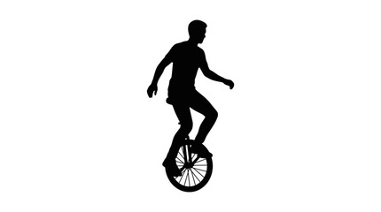 Unicyclist Silhouette Against A White Background Dynamic Performance Art © Kobita