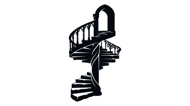 Spiral Staircase Silhouette On White Background Architectural Detail