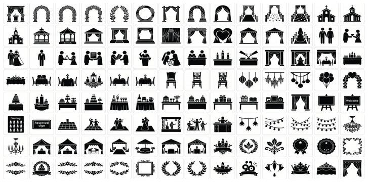 Wedding Symbols & Decorative Icons EPS Bundle | 100 Black Wedding Silhouette Vector Designs