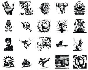 Fototapeta premium Graphic illustration of a human hand palm showing a detailed eye in engraved line art style