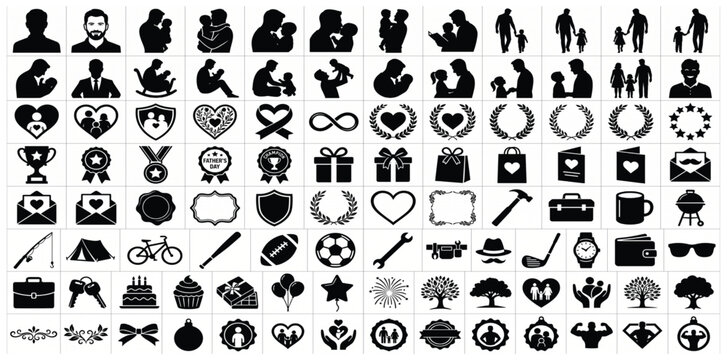 Father's Day Icons EPS Bundle | 100 Black Father & Family Silhouette Vector Designs