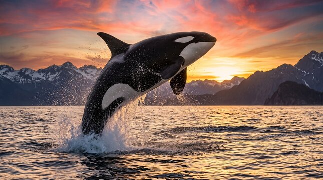 Orca al atardecer, naturaleza en su m&aacute;ximo esplendor 