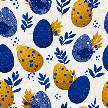 Blue and yellow Easter egg floral pattern