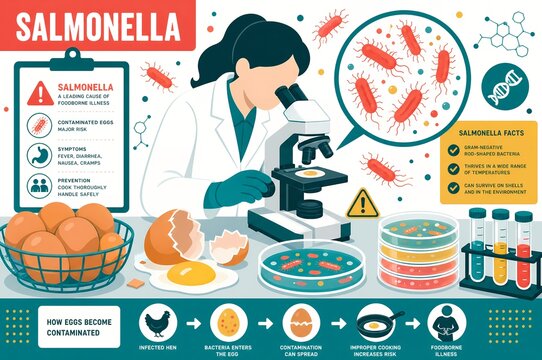 Salmonella Bacteria Egg Contamination Lab Research Infographic